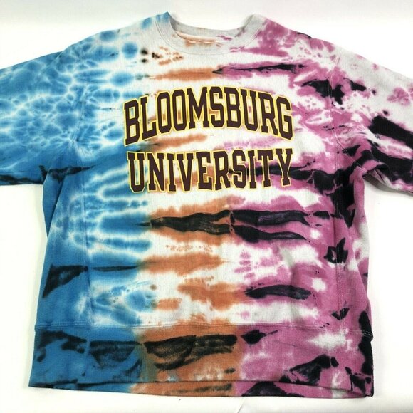 Champion Tie-Dye Bloomsburg University Reverse Weave Sweatshirt M Pink/Blue/Oran - Picture 1 of 6